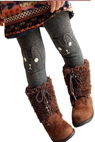 BOWKITE Kids Girls Winter Leggings Bunny Printed Thick Warm Fleece Pants for 2-7 Years thumbnail 7