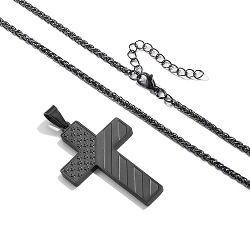 DuoDiner Stocking Stuffers Christmas Gift-18+2 Inch Cross Necklace Bible Verse Stainless Steel American Flag Pendant Chain for Men Boys Cross Jewelry Gift thumbnail 3