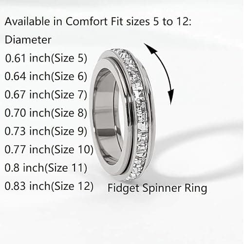 Pingyongchang Anxiety Rings Titanium Steel Spinner Fidget Band Rings for Women Ladies Cubic Zirconia Relieving Anxiety Wedding Promise Lucky Statement Rings Comfort Fit Size 5 to 12 thumbnail 7