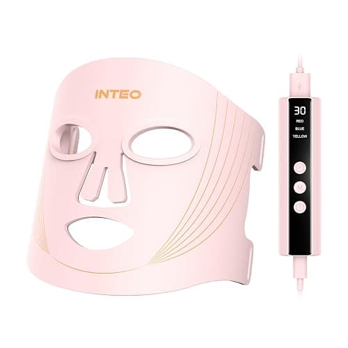 INTEO Red Light Therapy for Face, 3 Modes Portable Led Face Mask Light Therapy with Remote, Infrared Light Mask with Timing Function, Led Light Therapy At Home, Pink - Image 1