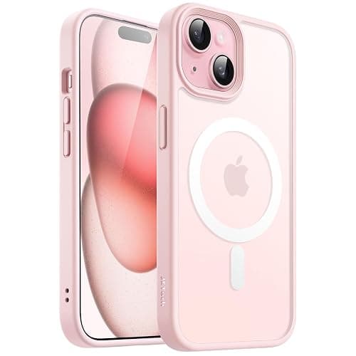JETech Magnetic Case for iPhone 15 6.1-Inch Compatible with MagSafe, Translucent Matte Back Slim Shockproof Phone Cover (Pink) - Image 1