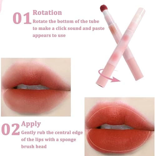 MooGlamor 6 Pcs Red Matte Lip Gloss Stick Set with Delicate Unique Sponge Lip Brush and Smooth Velvet Lipsticks for Women Lip and Blush thumbnail 3