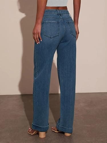 KUNMI Jeans for Women Wide Leg Baggy High Waist Boyfriends Straight Leg Stretchy Denim Pants Trendy Fall 2025 thumbnail 4