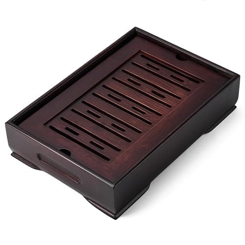 Mini Bamboo Chinese Tea Tray - 11 x 7 inch Japanese Tea Serving Tray, Small Gongfu Tea Table Set with Reservoir Type Water Storage Box (M) - Image 1
