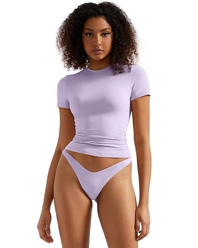 SUUKSESS Women Double Lined Fitted Basic Tee Crew Neck Short Sleeve Y2K Crop Top - Image 1