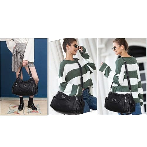 Angel Kiss Purses for Women, Large Shoulder Bag Hobo Tote Purse Mutipocket Faux Leather Satchel Hobo Purse thumbnail 2