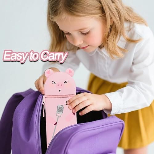 GDFJBG Kawaii, Estuche Escolar de Silicona Blanda 2 en 1, Diseño de Dinosaurio Extensible con Forma Moldeada Portalápices de Mesa, Cremallera, Forma Moldeada (Cerdito) thumbnail 7