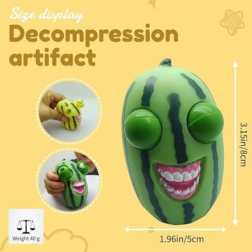 2 PCS Squishy Watermelon Stress-Relief Fidget Toys, Mini Cute Squeeze Toys， Perfect for Office Desk Toys, Party Decorations, Various Bag Fillers (Yellow and Green) thumbnail 2