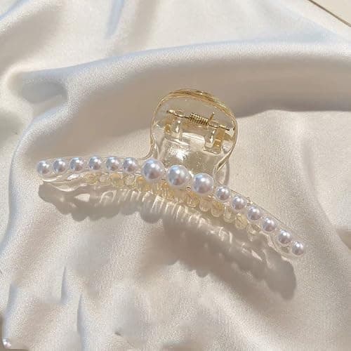Mehayi 4 PCS Large Pearl Hair Claw Clips for Women Girls, Hair Barrette Clamps for Thick Thin Hair, Fashion Hair Accessories Headwear Styling Tools for Party Wedding thumbnail 9
