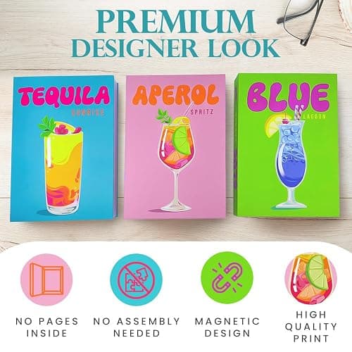 Large Decorative Books for neutral home decor aesthetic– Aesthetic Coffee Table Books for Decor – Faux Book for Decoration Photo Storage and fake book storage as a Keepsake Box – Drinks Set of 3 thumbnail 4