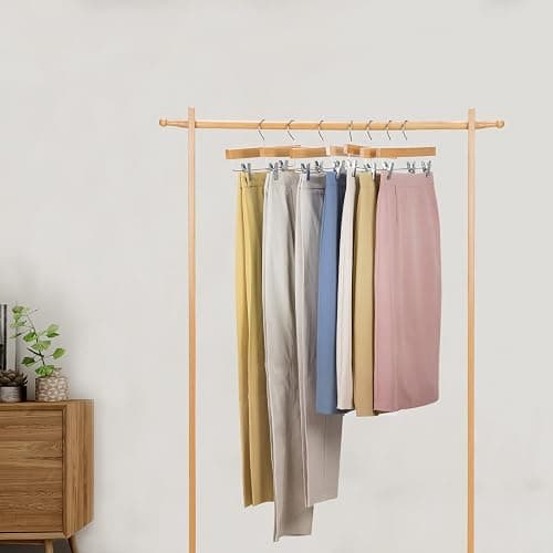 Nature Smile Wooden Pants Hangers Skirt Hanger Solid Lotus Wood Jeans Bottom Hanger with Clips Natural Color(20 Pack) thumbnail 4