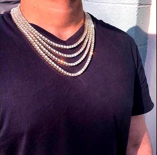 HH BLING EMPIRE Gold Silver Iced Out Diamond Tennis Chain Necklace for Men Women, Rhinestone Tennis Necklaces for Women and Teens, Tennis and Cuban Link Chains 18-30 Inches thumbnail 6