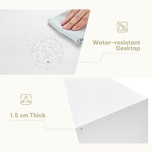 eSituro Computer Desk with Drawer, Home Office Desk 100x50x75 cm, Vanity Table with Storage, Dressing Table for Bedroom, White thumbnail 7