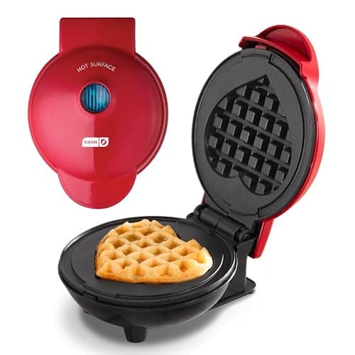 Dash Mini Waffle Maker- Mini Machine for Creative Homemade Treats - Nonstick Iron with Unique Print Design - Stylish Waffle Machine - Red Heart - Image 1