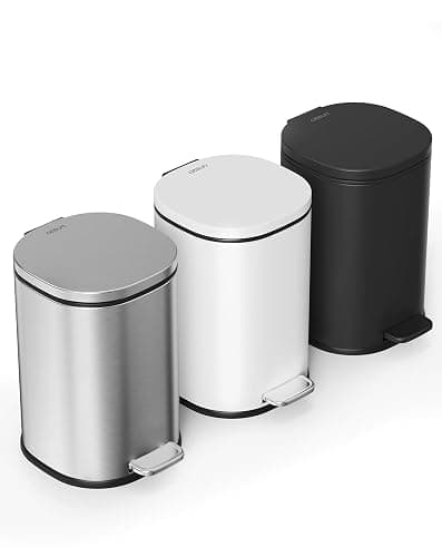 Cesun Bathroom Trash Can with Lid, 1.3 Gallon Small White Garbage Can with Foot Pedal, Metal Round Wastebasket for Bathroom, Bedroom, Office, White thumbnail 7