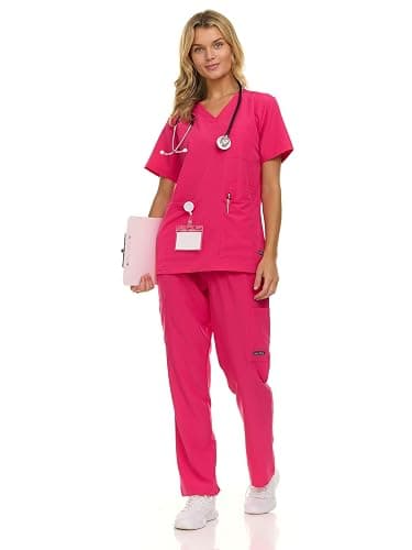 Nautica Women's Scrub Set, 9-Pocket Breathable & Stretchy Pants & Tops - Image 1
