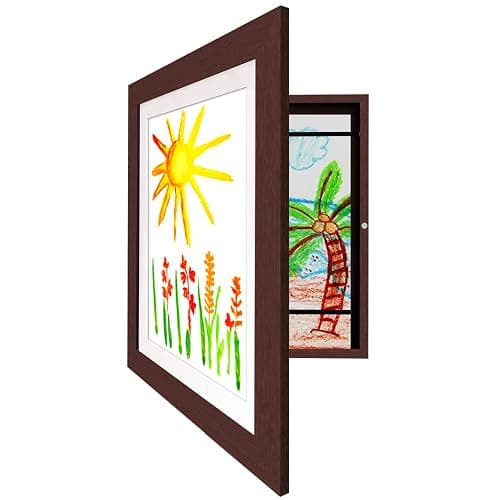 Americanflat Kids Artwork Frame Changeable (Mahogany) - Magnetic Door Holds 100 Art Pieces - 8.5x11 Letter Size Display with Mat or 10x12.5 Without Mat - My Mini Masterpiece - Image 1