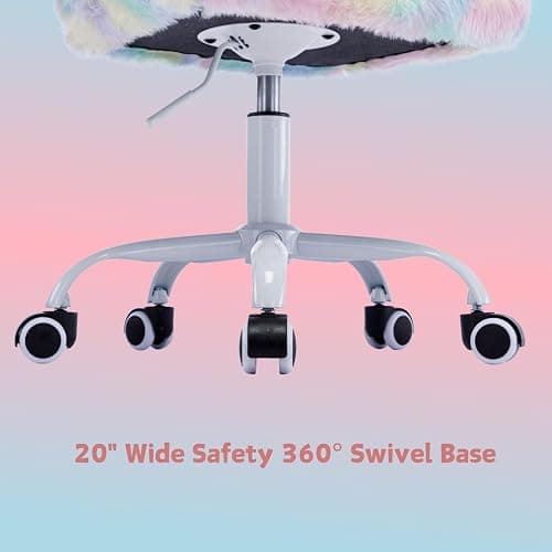 LukeAlon Kids Adjustable Desk Chair, Furry Study Chair with Swivel Base Cute Faux Fur Reading Chair Comfy Upholstered Computer Chair with Arms for Girls Children, Light Colorful thumbnail 6