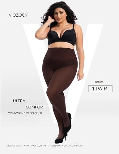 Viozocy Plus Size Tights for Women, Run-Resistant High Waist Oversize Pantyhose, Semi Opaque Nylon Tights 1X, 2X, 3X, 4X thumbnail 2