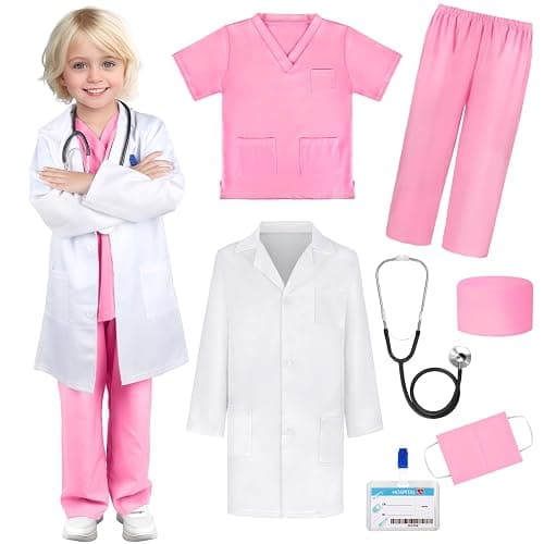 GIFTINBOX Doctor Costume for Kids Doctor Lab Coat for Kids Real Stethoscope, Girls Halloween Costumes for Kids age 3-11 - Image 1