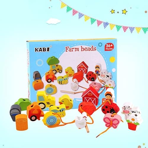 Lacing Farm Toy Wooden Block Set, Early Educational Toys String & Lacing Beads Games for Toddlers Kids Farm Animal Learning Play Set (16 Pieces) thumbnail 7