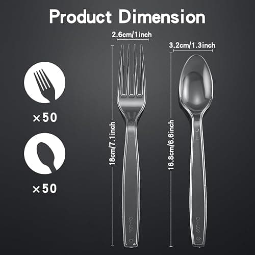 100 Count Plastic Silverware Heavy Duty 50Forks50Spoons | Shatterproof BPA-Free Disposable Cutlery Heat Resistant Disposable Plastic Utensils for Catering & Events, Party Supplies thumbnail 3