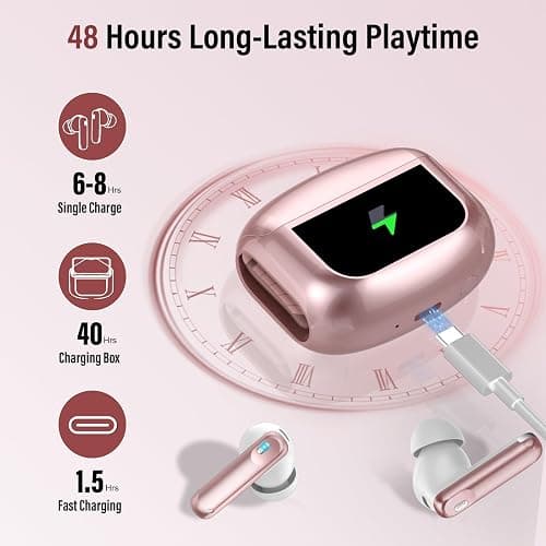 Wireless Earbuds, Bluetooth 5.4 Headphones with Multifunctional Touch Screen, 48H Bass Stereo Ear Buds with ANC/ENC Noise Cancelling/Transparency Mode, IPX7 Earphones with 5 EQ Modes, Rose Pink thumbnail 7