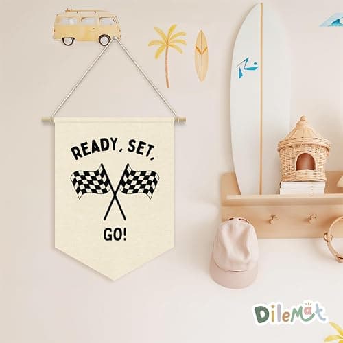 Dilemat Race Car Room Decor for Boys Pennant Banner,Car Room Decor | Ready Set Go Racing Flags Banner Wall Hanging Decor for Car Bedroom,Boys Room,Playroom,Nursery,Birthday Party Decorations thumbnail 6
