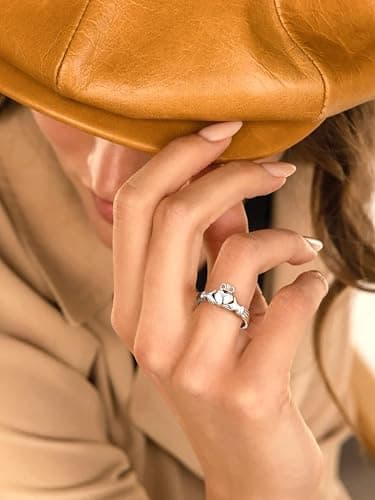 Bestyle 925 Sterling Silver Ring for Women, Minimalist Claddagh Ring Celtic Knot Ring for Women, Irish Promise Wedding Band, Gold/Rose Gold Vermeil Women Band Ring, Stackable, Gift for Her thumbnail 8