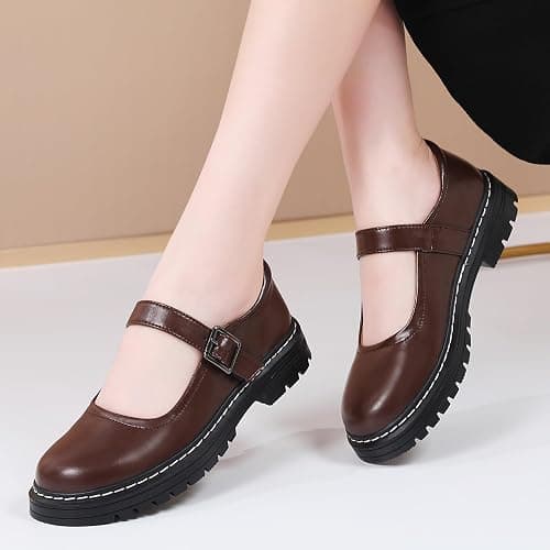 Mary Jane Shoes Women Platform Non-Slip Classics Round Toe Ankle Strap Comfort Casual Oxford Dress Work Mary Jane Flat Shoes thumbnail 7