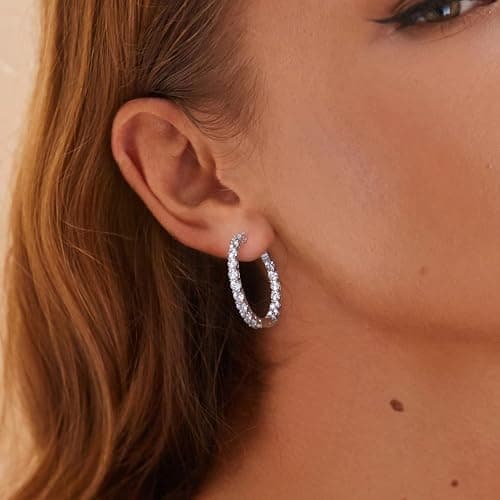 Gold Hoop Earrings for Women 14K Gold Plated Cubic Zirconia Hoop Earrings for Women 30mm Diamond Hoop Earrings Valentine's Day Mother's Day Birthday Jewelry Gift for Women thumbnail 3