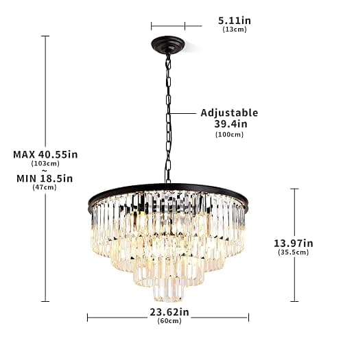 MSSIAN Modern Black Crystal Chandelier E14 Base 9 Lights,Small Flush Mount Chandelier Ideal Round Dimmable Pendant Lighting for Dining Room Living Room Bedroom Foyer Kitchen Island W60CM thumbnail 5