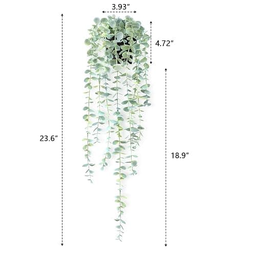 HOFMEFY Fake Hanging Plant Eucalyptus Artificial Faux Plants Indoor Small Wall Greenery Decor for Shelf with Black Pot Soft Green 1PCS 23Inch Long thumbnail 3