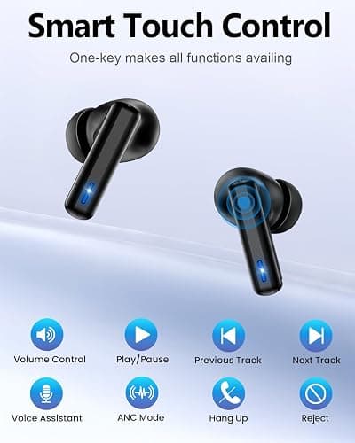 ZIUTY Wireless Earbuds Bluetooth Headphones, ANC/ENC Noise Cancelling, Ear Buds with Multifuntional Touch Screen, 40H Stereo Sound for Sports, IPX7 Clear Calls, 5 EQ for iOS Android (Jet Black) thumbnail 8