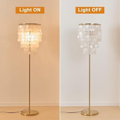 Monikessy Capiz Shell Floor Lamp Elegant Modern Floor Lamp with Gold Finish | 57" Coastal Seashell Standing Lamp, Plug In, Foot Pedal Switch, 3 Color Tempareture, Easy Assembly thumbnail 6