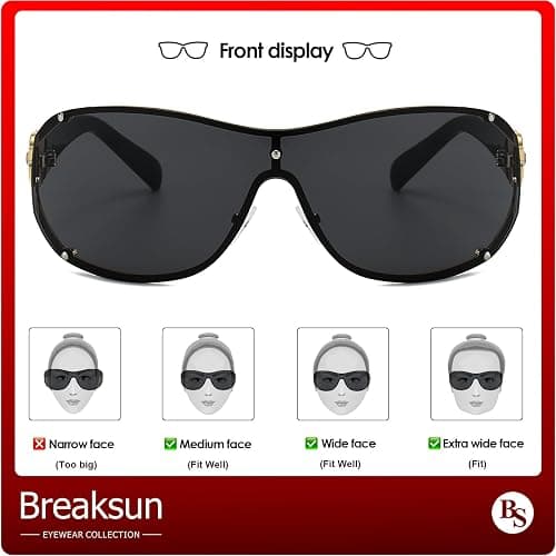 Breaksun Fashion Oversized Y2K Sunglasses for Women Men Luxury Wrap Around Shield Sun Glasses Trendy Rimless Shades thumbnail 4