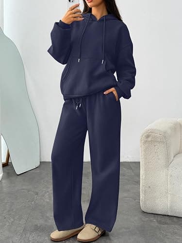 Trendy Queen Womens 2 Piece Outfits Lounge Fall Fashion Sets Oversized Sweatshirts Wide Leg Pants Sweatsuits Winter Clothes thumbnail 2