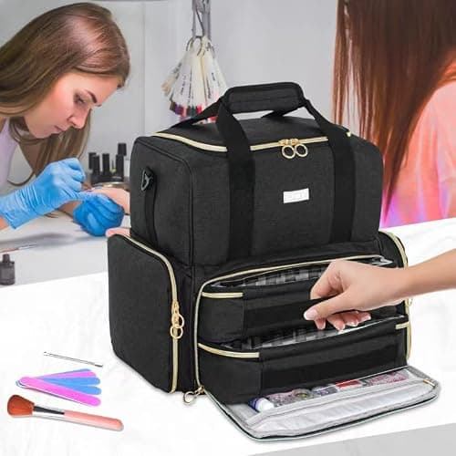 Nail Polish Organizer Holds 80 Bottles and a Nail Lamp,Nail Polish Carrying Case with 2 Removable Bags,Nail Organizers and Storage for Nail Tech,Portable Nail Polish Holder for Nail Supplies,Black thumbnail 7