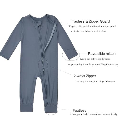 Aablexema Baby Footless Pajamas Zipper with Mitten, Rayon from Bamboo, Infant Long Sleeve Romper Pjs thumbnail 5