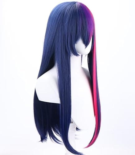 COSPLAZA 70cm Long Straight Deep Blue Pink Mixed Adult Anime Cosplay Costume Wigs thumbnail 3