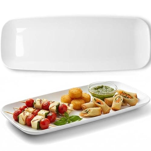 Rectangle White Serving Tray (2-Pack) - 17.5" Disposable Serving Platter for Appetizer, Fruits & Serving Dishes | Perfect Plastic Tray for Party Serveware - Image 1
