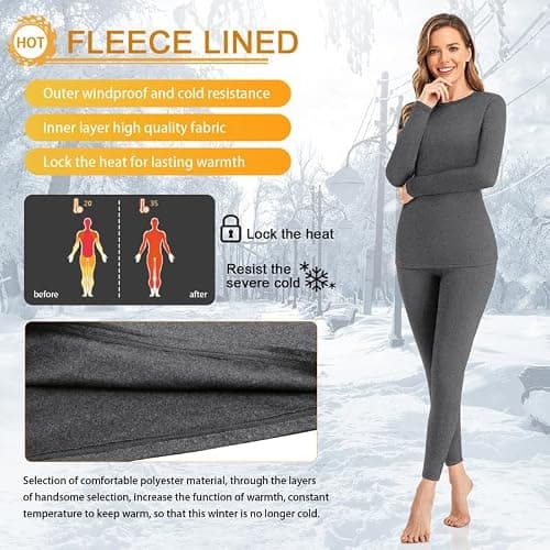 SIMIYA Thermal Underwear Set for Women Long Johns with Fleece Lined Long Sleeves Base Layer Set Top Bottom thumbnail 4