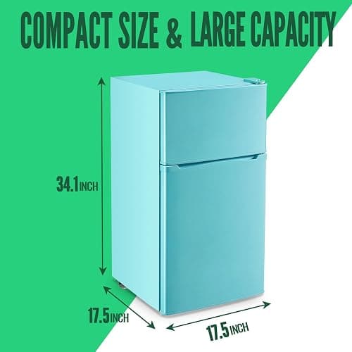 WANAI 2 Door Mini Refrigerator with Freezer-on-top, Spacious Capacity Fridge with 7-Level Adjustable Thermostat & 2 Removable Shelves Ideal for Kitchen Dorm Office Apt Blue thumbnail 3
