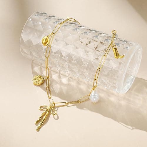 Emibele Gold Necklace for Women, Shell Necklace with Starfish, Seashell Pendants, 18K Gold Plated Stainless Steel No Tarnish Chunky Necklaces for Summer Beach, Pool Party, Vacations thumbnail 6
