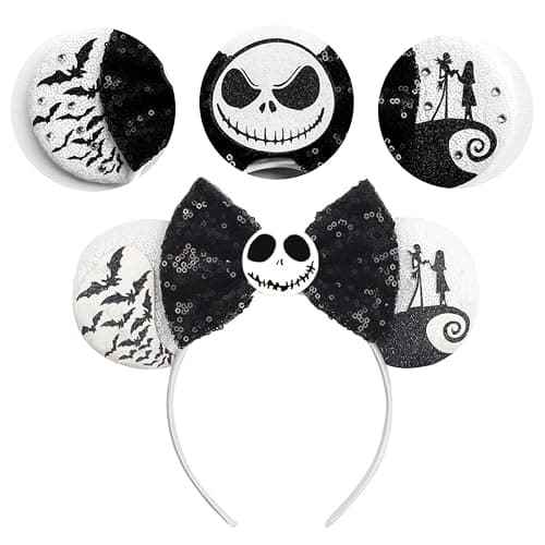 BPNHNA Halloween Mouse Ears Headband Pumpkin Ghost Skull Bat Hairband Sequin Bow Hair Hoop Headpiece for Party Favors thumbnail 4