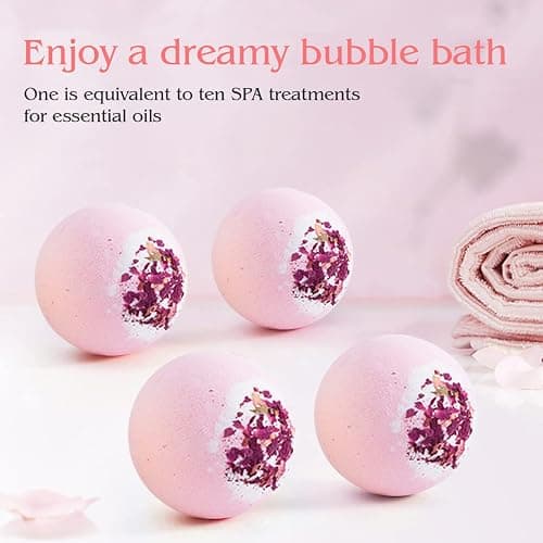 KASTU Dried Flower Bath Bombs Salt Balls,4-Pack Gift Set,Rose Extract Essential Oils,Moisturizing Dry Skin,Fizzy Spa,Relaxation,Self Care,Relaxing,Bubble Bath Bomb Gifts Idea for Men Women thumbnail 2