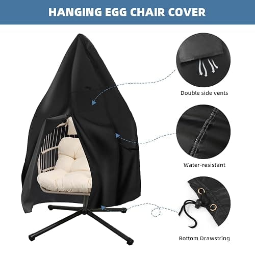 Goutime Hanging Egg Chair with Stand and Waterproof Cover, Foldable Egg Swing Chair with UV Resistant Cushion 450lbs Capacity for Indoor Bedroom Garden Backyard (Apricot Gray) thumbnail 5