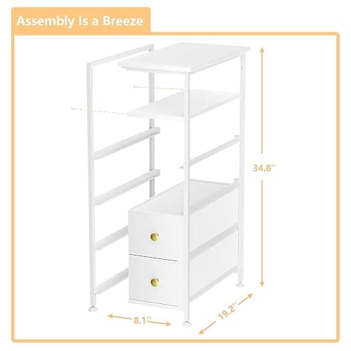 YILQQPER Narrow Dresser for Bedroom, Slim Dresser Storage Tower, Chest of 4 Fabric Drawers with Wood Shelf, Bathroom Organizers and Storage for Small Spaces, Laundry, Closet, White thumbnail 7