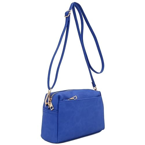 FashionPuzzle Triple Zip Small Crossbody Bag - Royal Blue thumbnail 2