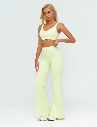 ABOCIW Two Piece Workout Sets for Women Racerback Tank Top Matching High Waist Wide Leg Yoga Pants Pilates Outfits thumbnail 3
